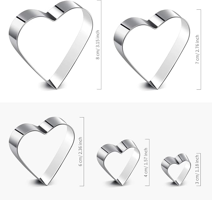 Patelai 5 Pcs Heart Shape Cookie Cutter Set 5 Size Small Heart Cookie Cutter for Valentine's Day Love Shaped Mold for Sandwiches, Biscuit (3.15" 2.76" 2.36" 1.57" 1.18")