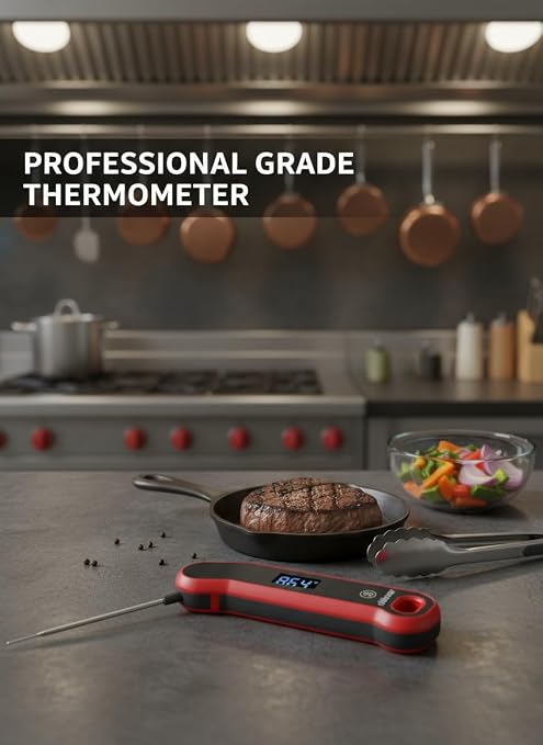 0.5 Sec Instant Read Meat Thermometer Digital with Auto-Rotating Large LCD Display & Motion Sensing, ±0.5°F Accuracy, IP67 Waterproof Food Thermometer for Cooking BBQ Grill Smoker Candy