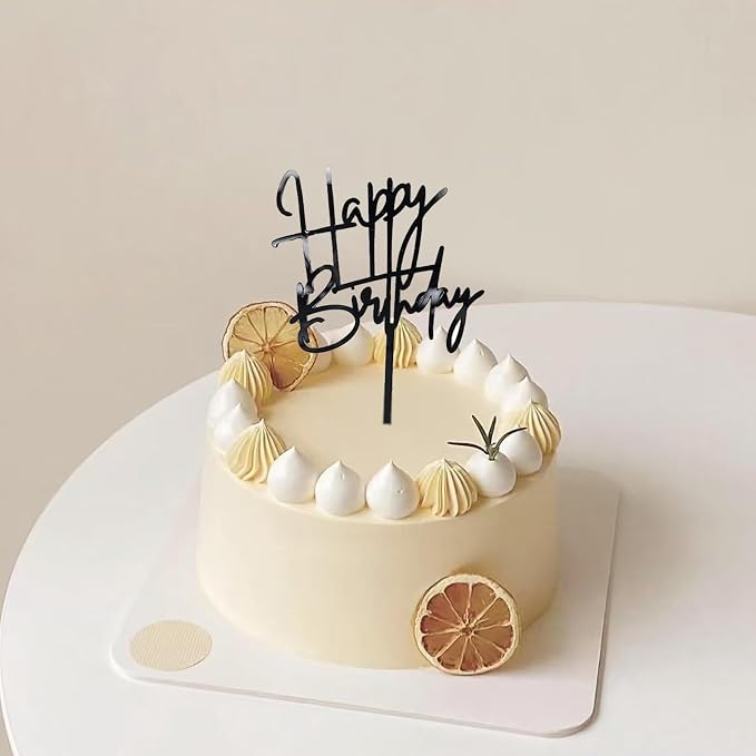 Black Birthday Cake Topper, 6pcs Acrylic Birthday Cake Toppers Happy Birth Cake Toppers for Party Decorations