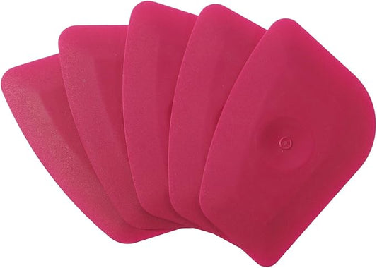 Dish Scraper Tool 5 Pack Pan Scraper Tools Plastic Pot Scrapers for Cast Iron Food Scrapers Tool Non-Scratch Plastic Bowl Scraperes for Cleaning Grease Burnt Food （Pink)