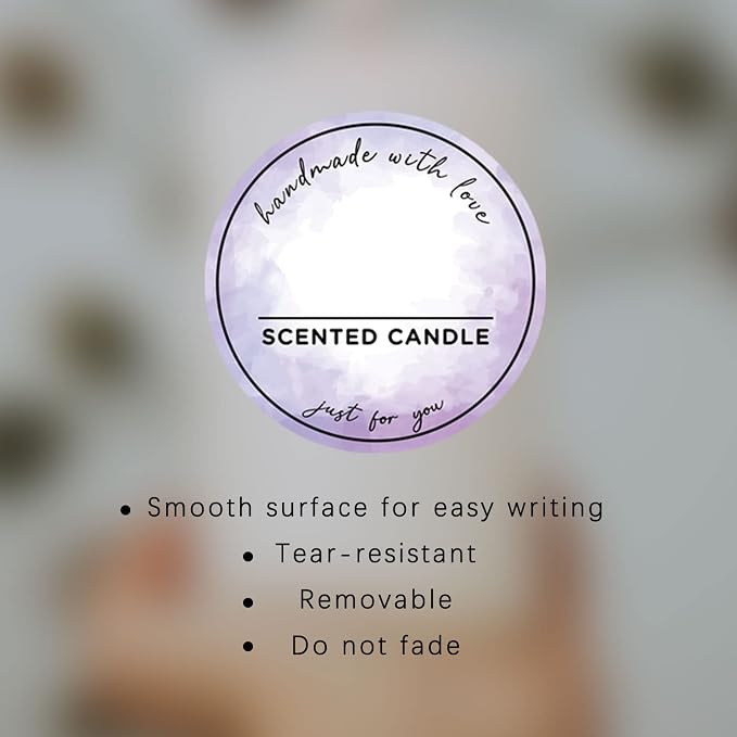 500pcs Preprinted Scented Candle Labels, 5 Watercolors Handmade with Love Stickers, Waterproof Candle Labels for Hand Making, Small Business Supplies, Candle Tins/Boxes Packaging/Container (2inch)