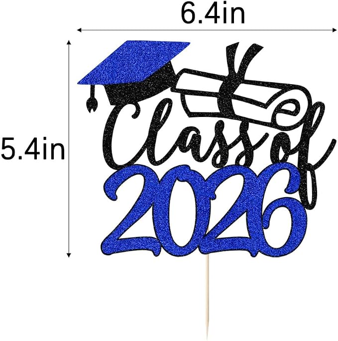 Gold Class of 2026 Congrats Grad Cake Topper Glitter Graduation Party Supplies - High School College Graduates -College Graduate Cake Topper Decorations (Class of 2026 Dark blue.)