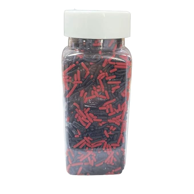 Senchanting Edible Graduation Day Sprinkles, Edible Black Red Jimmies Sprinkles, Black Graduation Caps Mixed with Soft Jimmies for Ice Cream Cupcakes Cookies Topping Cake Decorating Baking 100g/3.53oz