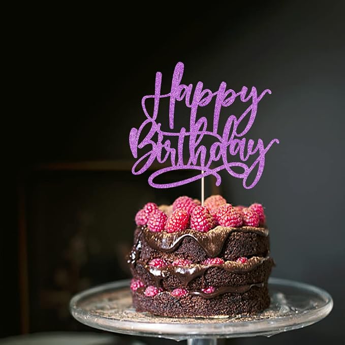 Kaoenla Happy Birthday Cake Topper,Purple Glitter handwork Happy Birthday Cake Decoration Suitable For Anniversary/Birthday Party Decor