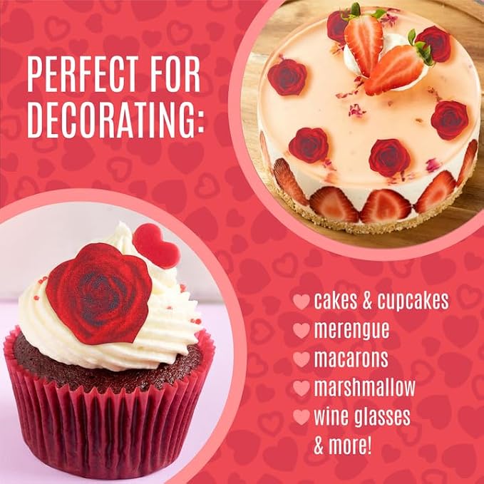 Sugar Robot -Red Roses - Edible leaves for cake decorating - Premium Crafted - Made in the USA Cake -Set of 15