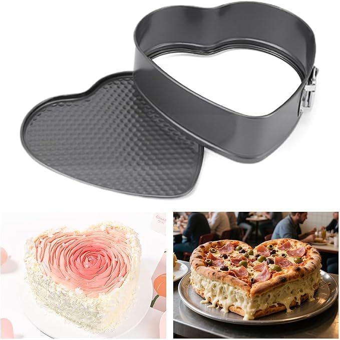 Set of 3 Springform Heart Cake Tins Heavy Duty, Double Layer Non-Stick Coating, Removable Base, Heavy Duty Carbon Steel, Fit for Frozen Desserts, Oven Safe Bakeware (8/9/10 Inch)