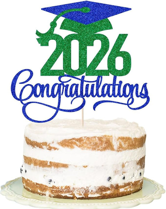 Dark blue green 2026 Congratulations Graduation Cake Topper,Congrats Grad Cake Decor - 2026 High School/College/Senior Graduation Party Decorations Supplies
