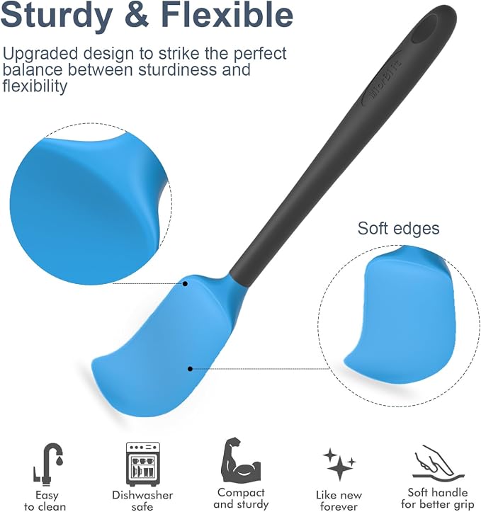 Silicone Spatula Set, 6 Pieces Food Grade Kitchen Utensils with Silicone Brush Heat Resistant Dishwasher Safe BPA-free Rubber Spatula for Scraping, Baking, Cooking, Mixing (Blue)