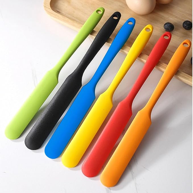 6 Pcs Silicone Jar Spatula,9.44Inch Jam Spreader for Peanut Butter,Heat-Resistant Food-Grade Jar Blender,Kitchen Spatula for Scraping Icing Bread Cream, Jam (Six colors)