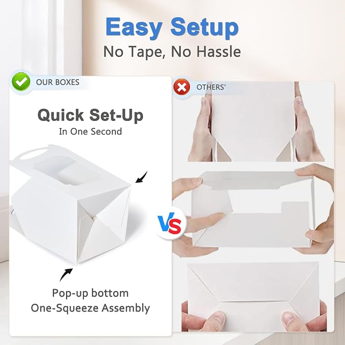 Cupcake Boxes 100 Pcs, Individual Cupcake Carrier White with Window Insert and Handle Pastry Containers Single Muffins Container for Bakery Wrapping Party Favor Packing