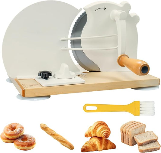 Manual Bread Slicer for Homemade Sourdough Bread with Strong Suction Base | 0-0.75" Adjustable Thickness, 402 Stainless Steel Blade, Beech Wood Base, Homemade Bread Toast Bagel Cutter