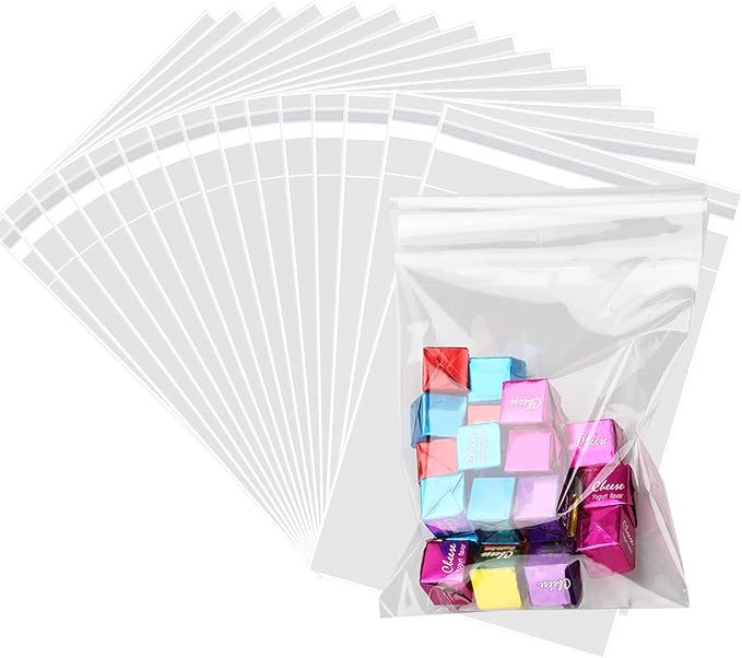 Nobranded 200 pcs Clear 4" x 9" (W:10xL:23CM) Self Seal Cello Cellophane Bags Resealable Poly Bags 2.8 mils for Cookie, Candy, Gift Bakery, Prints, Photos, Cards & Envelopes, Party Decorative