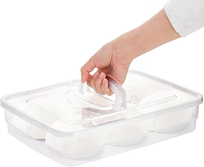 Lawei 3 Pack Pizza Dough Proofing Box, 14 x 10 Inch Dough Trays with Lid and Handle for Pizza, Stackable Pizza Bread Fermentation Storage Containers, Translucent Box with Cover Dough Tray, BPA Free