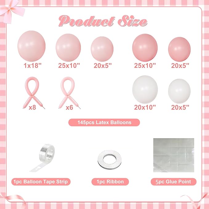 Coquette Birthday Decorations 145 Pcs Pink and White Balloon Garland Arch Kit Include Light Pink White Bow Balloons Different Size for Baby Shower Gender Reavel Wedding Party Decorations