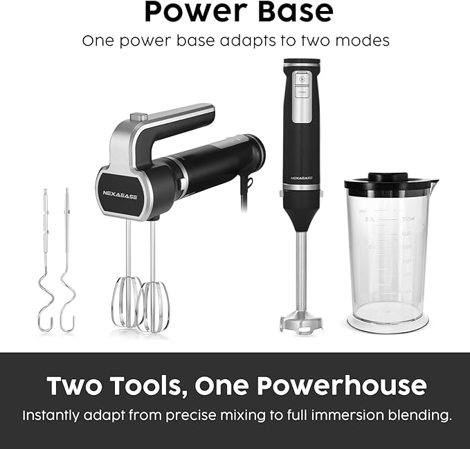 2-In-1 Hand Mixer Immersion Blender Electric Handheld, Portable Hand Blender Electric Mixer with Beater Dough Whisk & Blending Cup, Food Processor Kitchen Gadgets for Smoothies Baby Food Baking & Soup