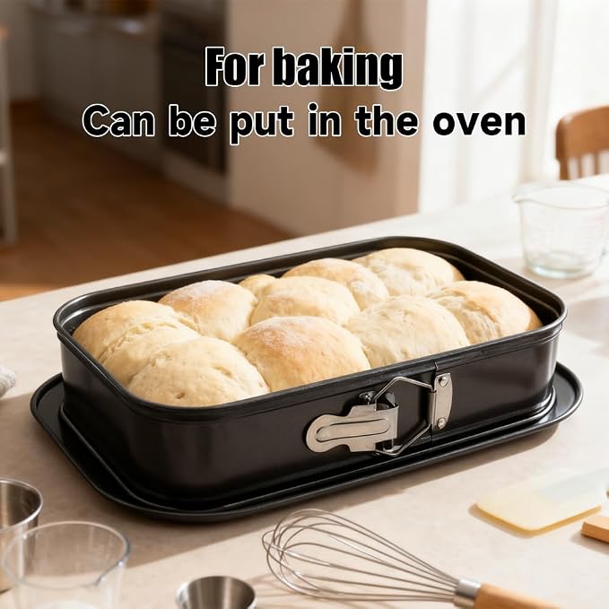 11.61x7.48 Inch Large Rectangle Springform Cake Pan - Non-Stick Cheesecake Pan with Removable Bottom, Ice Cream Cake Bakeware (Black)