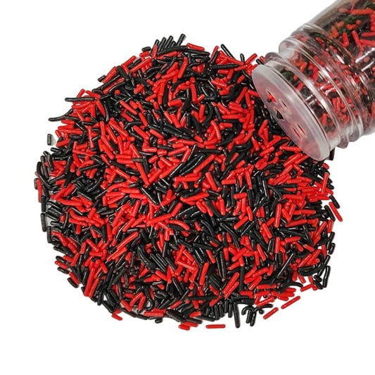 Homankit Red and Black Jimmies Sprinkles Edible Sprinkle Candy Soft Jimmies Toppings for Ice Cream, Cupcake, Cake, Cookie, Dessert Decorating 2.75 Ounces