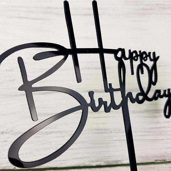 Happy Birthday Cake Topper for Birthday Party Decorations (Black Acrylic)