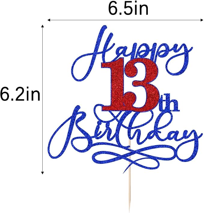 Happy 13th Birthday Cake Topper,Deep blue font red Numbers 13th Birthday Cake Decoration,Hello 13, Cheers to 13 Years/13th Anniversary,13& Fabulous Party Decoration