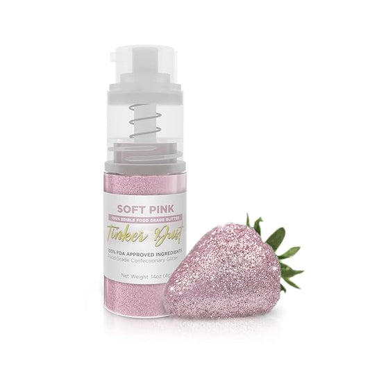 Bakell - Soft Pink Tinker Dust (4g, 1x Mini Spray Pump) Edible Glitter for Food, Desserts, and Baked goods!