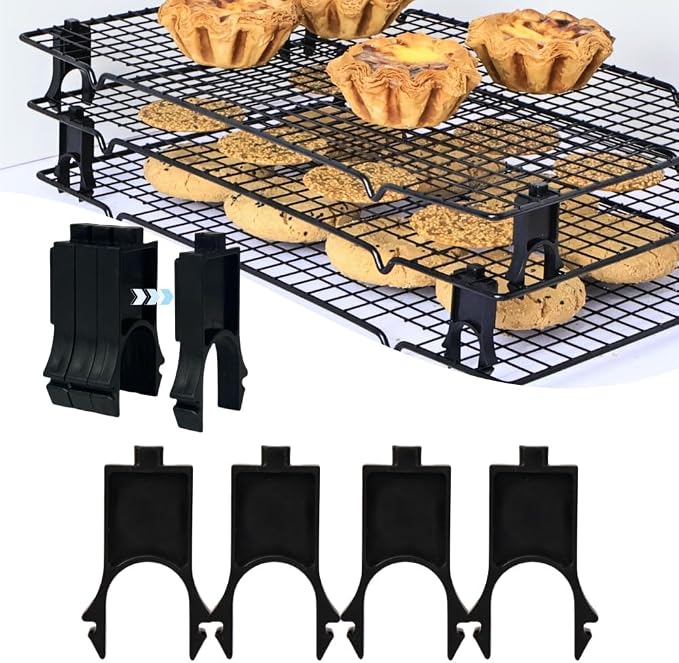 4PCS Saving Harvest Cooling Rack Stacker - Cooling Rack Organizer, Stacking Clips for Cookie & Stackable Cooling Rack, Cookie Bread Cake Cooling Rack Baking Gifts (Black, Small 4pcs)