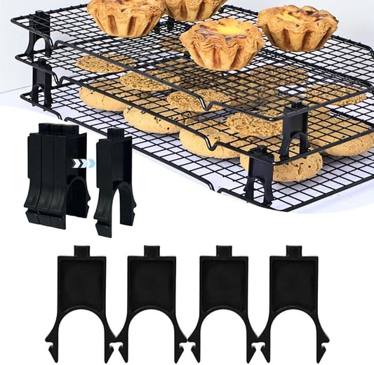 4PCS Saving Harvest Cooling Rack Stacker - Cooling Rack Organizer, Stacking Clips for Cookie & Stackable Cooling Rack, Cookie Bread Cake Cooling Rack Baking Gifts (Black, Small 4pcs)