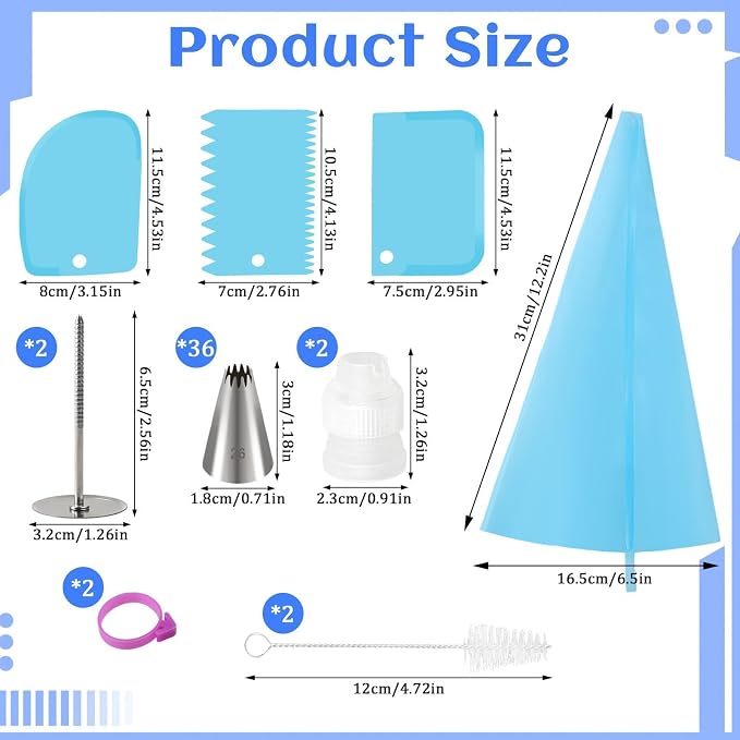 49pcs Piping Bags and Tips with Storage Case Set, 36 Stainless Steel Piping Tips, Reusable Pastry Bags, Scrapers and Storage Case, Frosting Tip for Cupcakes Cakes Cookies Decoration DIY Baking