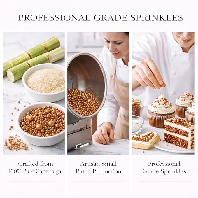Bronze Sprinkles – Premium Metallic Bronze Pearl Cake & Cupcake Sprinkles (4.2 oz) – Bake Stable, Soft Chew, No Synthetic Dyes – Edible Decorating Sprinkles for Cookies & Baking