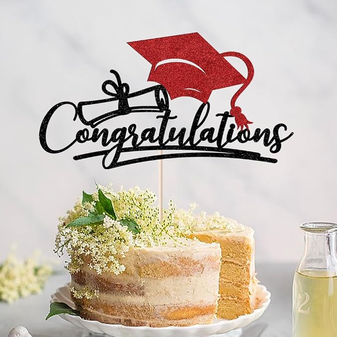 Congratulations 2026 Graduation Cake Topper,Congrats Grad Cake Decor - 2026 High School/College/Senior Graduation Party Decorations Supplies (Black and red)