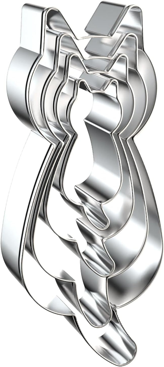 Cat Cookie Cutter Set - 5 inch, 4 inch, 3 inch, 2 inch - 4 Piece Cat Body Cookie Cutters Shapes Molds - Stainless Steel