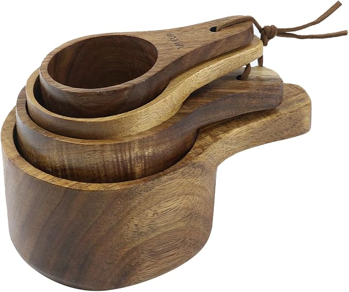 4PCS/Set Wooden Measuring Cup and Measuring Spoon Kit for Baking Cooking Spice Coffee Tea Milk Powder