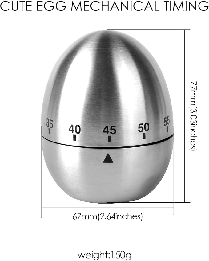 Jayron JR-WG015 Egg Kitchen Timer Stainless Steel Mechanical Rotating Alarm 60 Minutes Count Down Timer for Cooking Learning