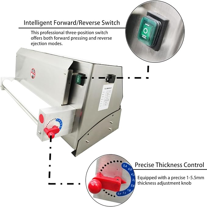 110V 450W Electric Pizza Dough Roller Sheeter Pastry Press Making Machine 3.9"-15.7" Pizza Forming Machine