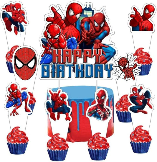 25pcs Spider Cake Decorations with 1pcs Cake Topper, 24pcs Cupcake Toppers for Spider Birthday Party Supplies