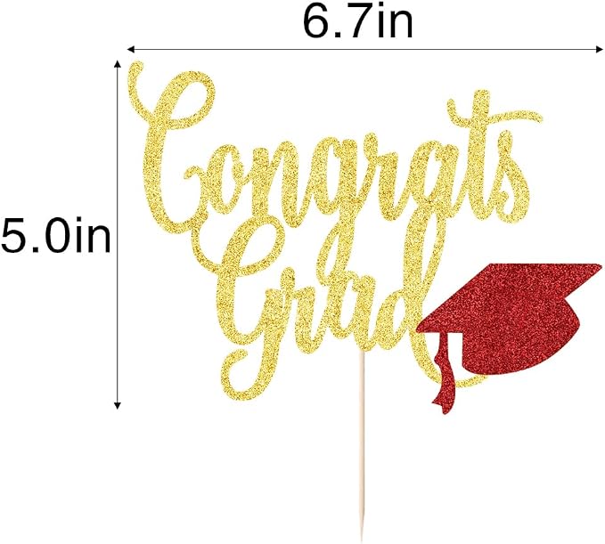 Congrats Grad Cake Topper,2026 Graduation Cake Topper, Congrats Grad Decorations,2026 High School/College/Senior Graduation Party Decorations Supplies. (Congrats Grad Gold red)