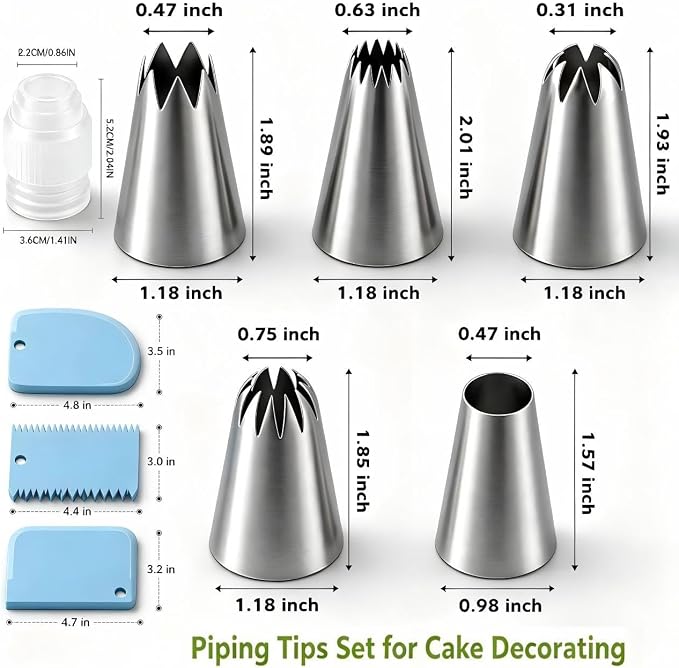 17 Pcs Reusable Piping Bags and Tips Set, Professional Cake Decorating Supplies with Standard Couplers and Silicone Rings, Frosting Baking Tools for Cupcake and Cookie Icing Decoration