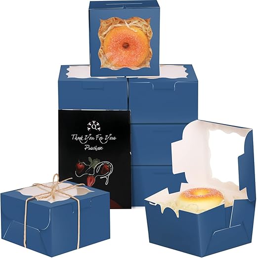 Blackish Blue Bakery Boxes with Window 4*4*2.5inch/55Packs Mini Cookie Boxes Macaron Boxes Small Donut Pastry Boxes for Party qiqee (5 Diferent Gift Include)