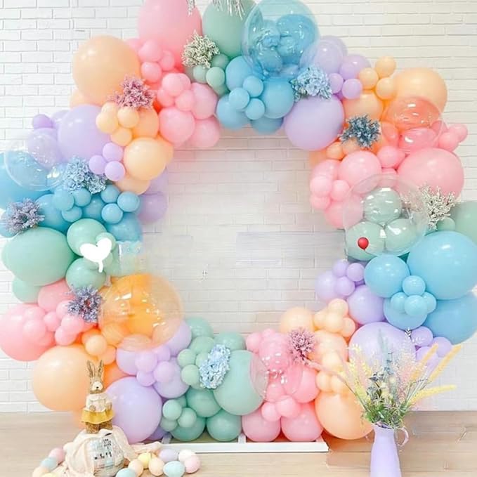 Pastel Balloon Garland Arch Kit, 146Pcs Macaron Pink Blue Green Yellow Latex Balloons Different Sizes 18 12 10 5 Inch for Gender Reveal Baby Shower Wedding Birthday Party Decoration
