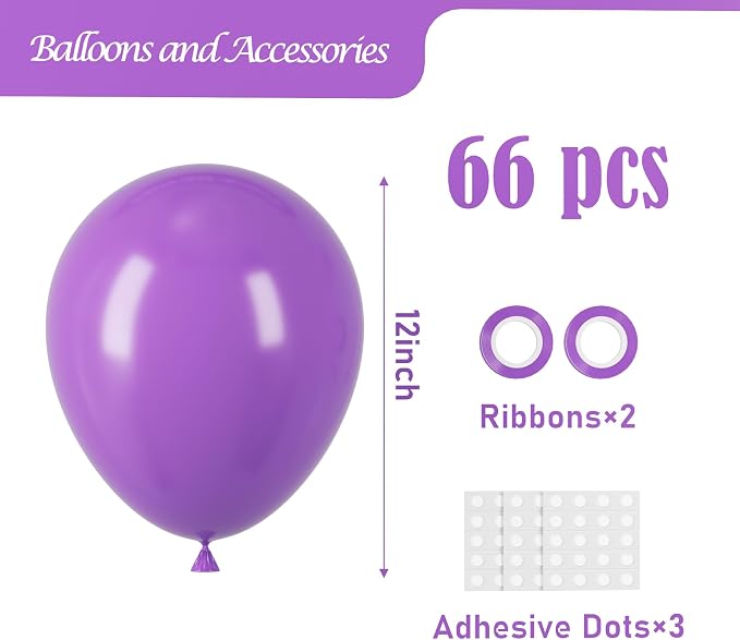 Voircoloria Purple Balloons, 66pack 12inch Purple Latex Party Balloons for Halloween, Graduation, Wedding, Birthday, Baby Shower, Anniversary, Valentine's Day Party Decorations