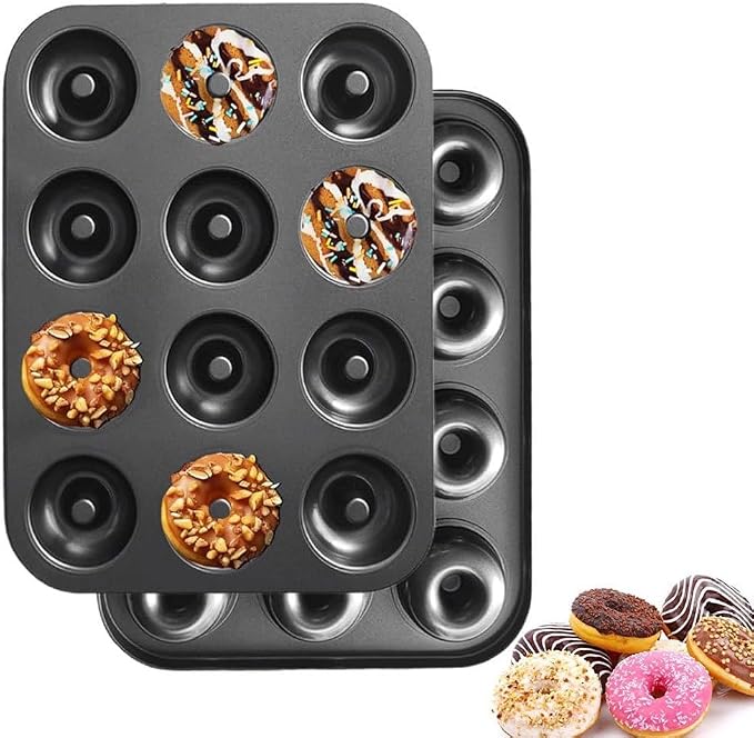 6-Cavity Donut Pan Molds Carbon Stee For Baking Pan, Nonstick & Dishwasher Safe 12.5 x 8.5” Doughnut Pan, Steel Donut Trays, Makes Perfect Bagels and Cake Donuts Cookies & Fondant