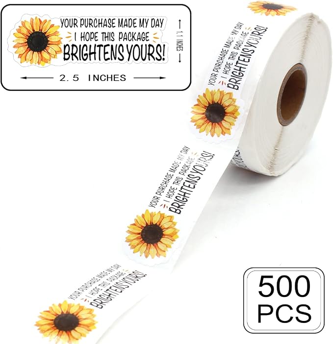 Sunflower Thank You Gift Packaging - Cute Stickers for Small Business - 500 PCS