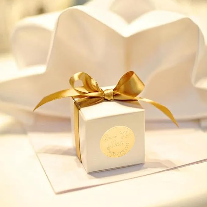 Save the Date Stickers,120pcs Matte Gold Embossed Envelope Seals for Wedding Invitations, Bridal Shower, Engagement Party, Gold Foil Stickers for Envelopes, Favor Bags and Gifts Packaging, 2 Inch