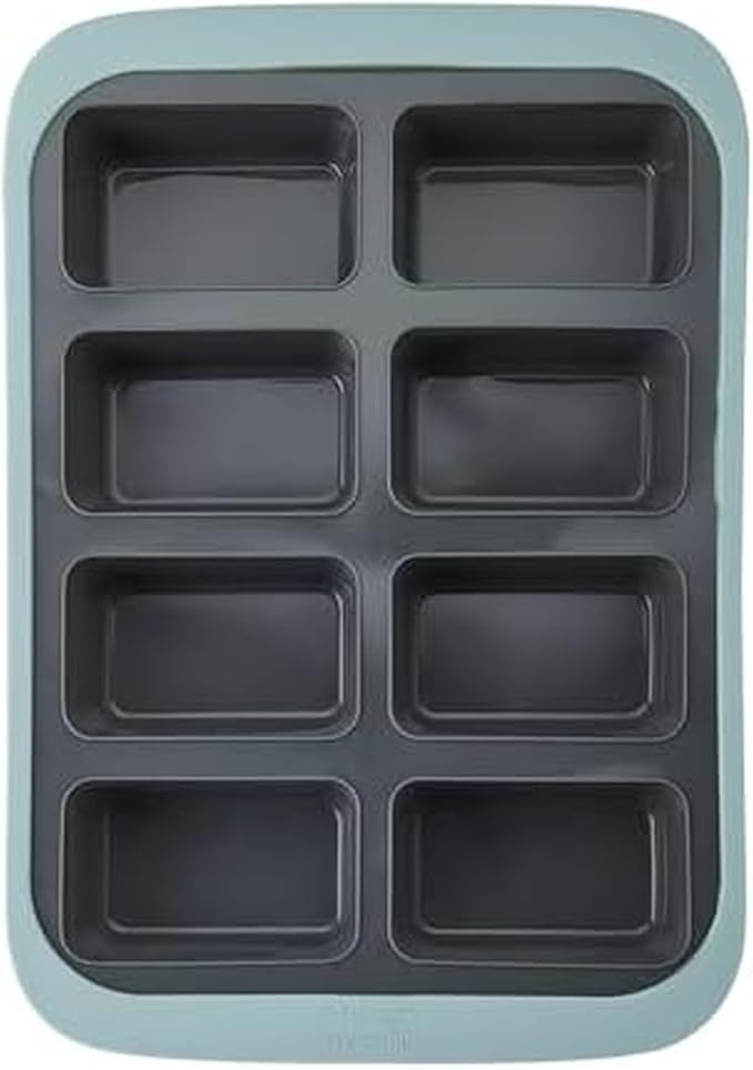 Chicago Metallic Silicone Mini Loaf Pan, 8 Cup Bread Pan for Baking, Flexible Nonstick Loaf Pans, Wire-Reinforced Rim, Oven Safe to 428F, 10x15 Inches, Blue