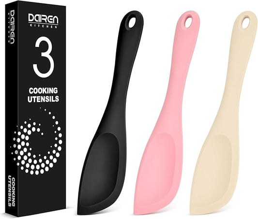 Silicone Scraper Spatula Set, BPA Free Food Grade Rubber Spatulas, Flexible Baking Mixing Tool, Heat Resistant Bowl Scrapers for Nonstick Cookware, 3 Pack (10.2 inch)