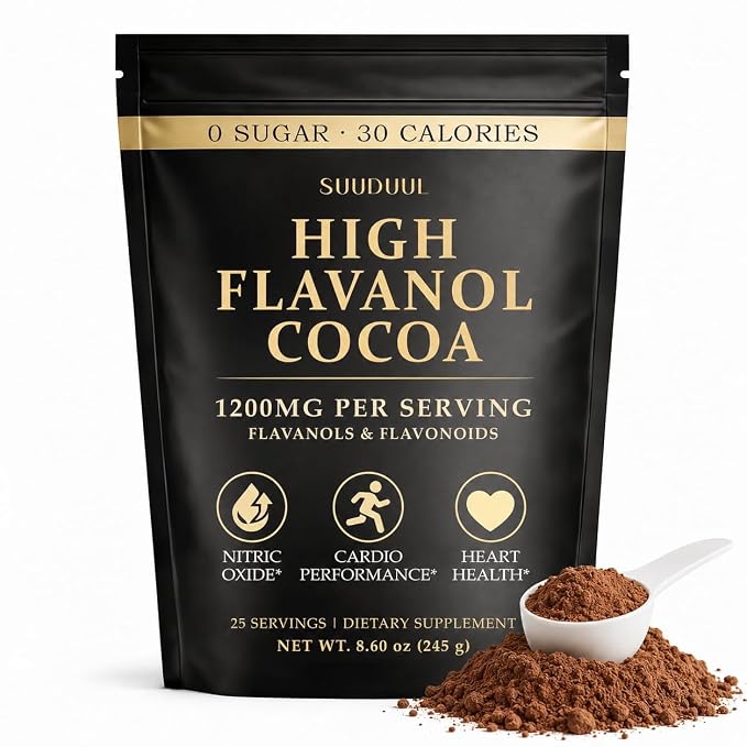 High Flavanol Cocoa Powder 245g, 1200mg Cocoa Flavanols & Flavonoids Per Serving with 600mg Epicatechin, 10X Concentrated Cocoa Extract, Premium Cocoa Powder for Daily Use