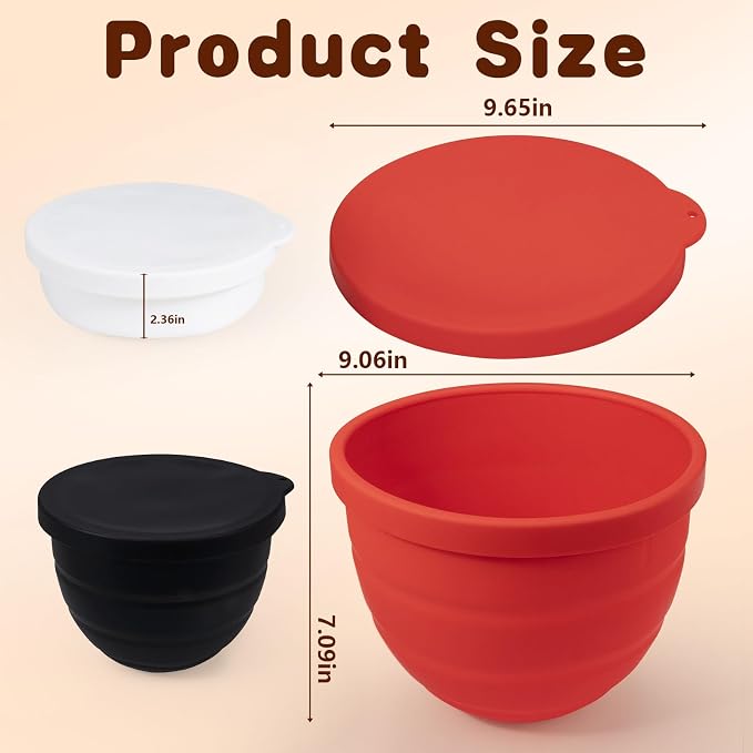 Silicone Liners for KitchenAid 5 Qt Tilt - Head Stand Mixer - Odorless, Thicker, Heat/Cold - Resistant & Non - Stick, Set of 3 with Lids