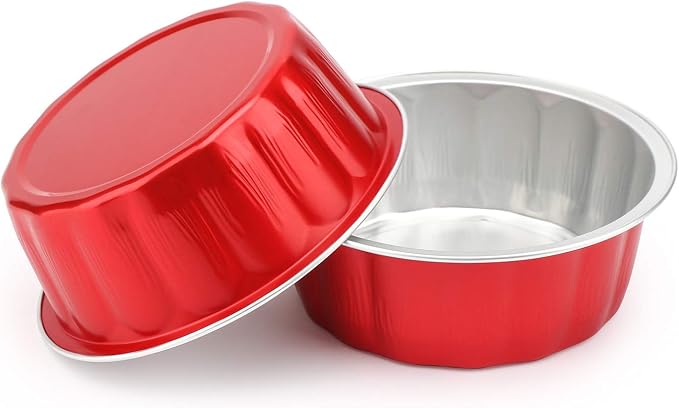 Beasea 8oz Disposable Ramekins, 100 Pack Aluminum Foil Cups with Lids, Baking Ramekin Cup Souffle Cup Muffin Cupcake Baking Cup Mini Pudding Cups for Party Wedding Birthday - Red