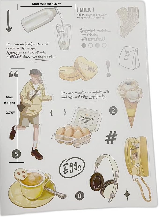 Maxleaf 12Sheets Vintage Adhesive Stickers for Scrapbook Decoration, Retro Foods Bread Fruits Bagel Convenience Store Stickers for Daily Life Diary Album Decoration