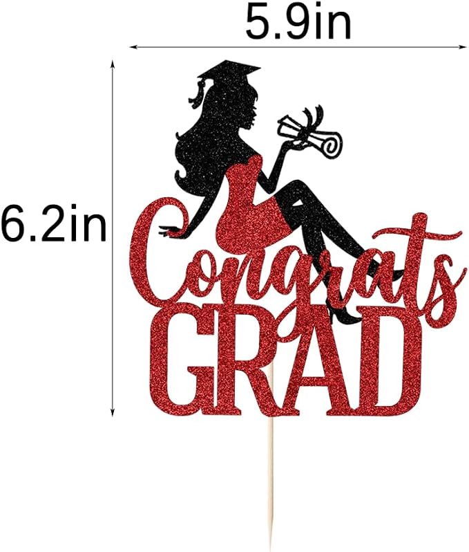 Congrats Grad Cake Topper,2026 Girl Graduation Cake Topper, Congrats Grad Decorations,2026 High School/College/Senior Graduation Party Decorations Supplies (Black red)
