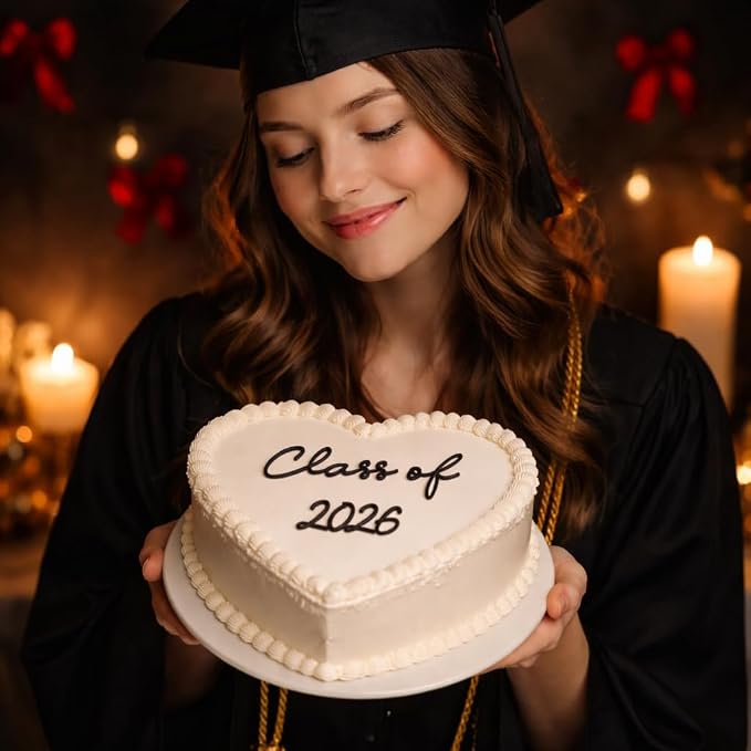 Class of 2026 Cake Topper, Graduation Cake Topper 2026 for Her, Cute Aesthetic Grad Cake Decoration for Girls, Black Acrylic Flat Cake Topper Party Photoshoot (class of 2026)